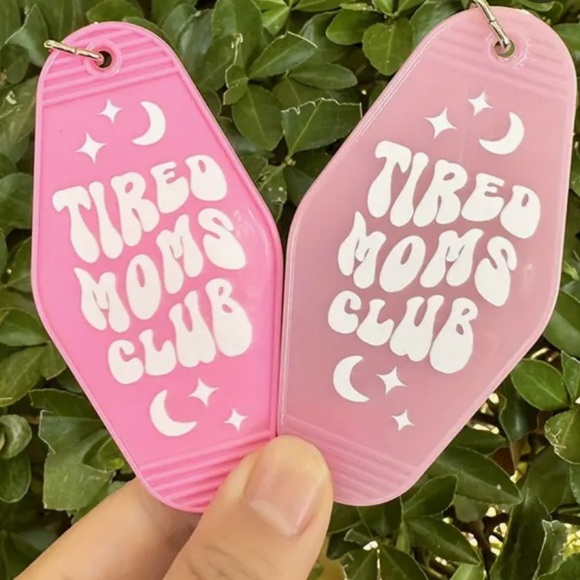 Handmade Tired Moms Club Key Tag, Pink Hotel Motel Keychain - Picture 1 of 5
